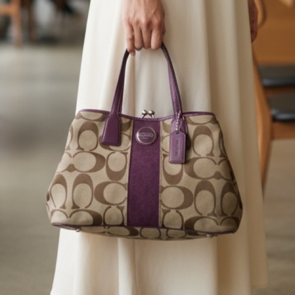 Y2K Vintage Coach Tan and Purple Signature Tote - Vintage - Picture 1 of 10